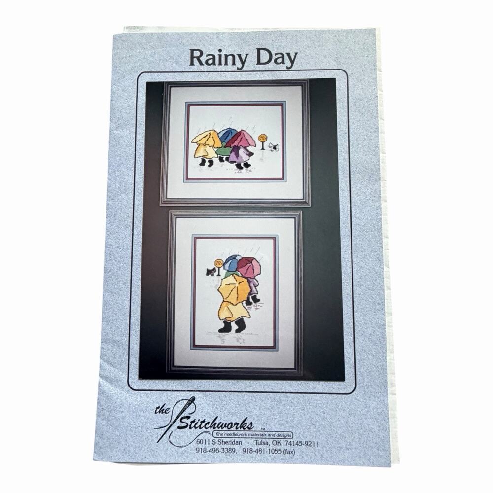 Vintage Cross Stitch Pattern & Kit Bundle Rainy Day Stitchworks Dimensions - Picture 3 of 14